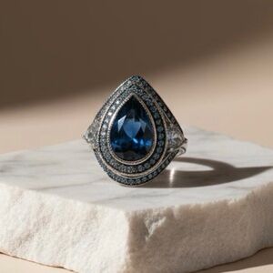 Judith Ripka 6.0ct weight Blue Topaz & Aqua Marine Steeling Silver Ring Size 7